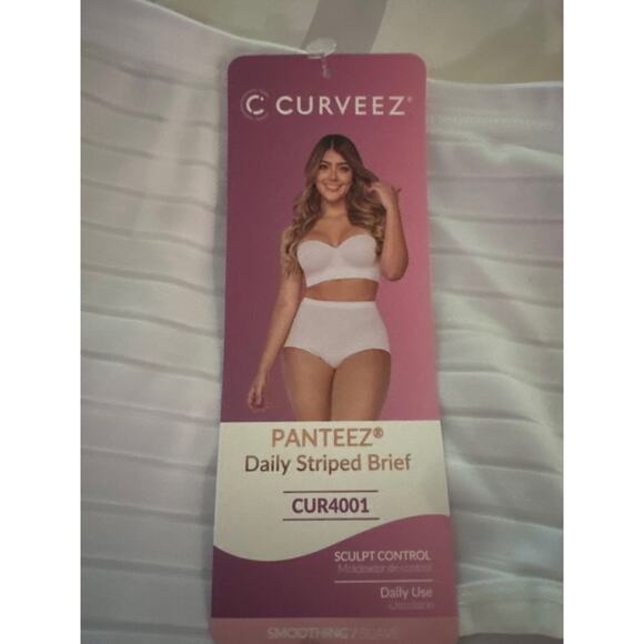 Brand New Curveez Women Size Medium White Daily Striped Shaping Briefs Shapewear - Picture 6 of 8